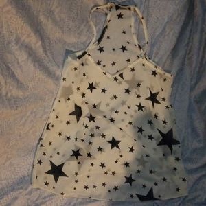 Semi sheer black & white stars top blouse uv glow